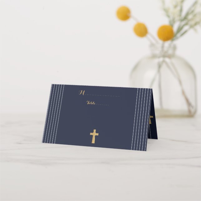 Gold navy blue elegant typography Place Card (Front)