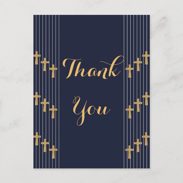 Gold navy blue elegant typography Thank you Postcard (Front)