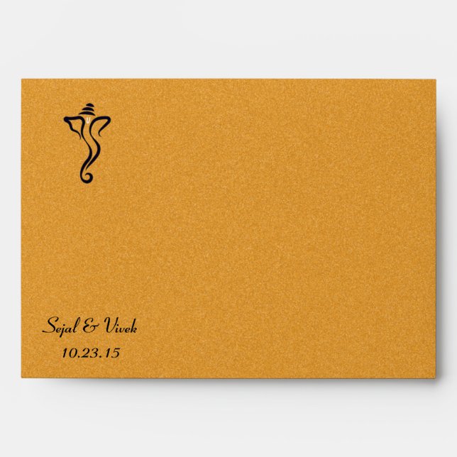 Gold Navy Blue Ganesh Hindu Indian Wedding Custom Envelope (Front)