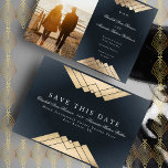 Gold Navy Blue Geometric Gatsby Foil Save The Date Announcement<br><div class="desc">Save The Date with this Geometric Deco Great Gatsby influence.</div>