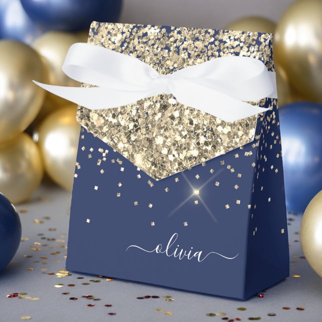Gold Navy Blue Girly Glitter Sparkle Monogram Name Favour Box (Creator Uploaded)