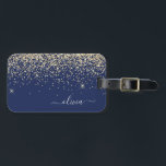 Gold Navy Blue Girly Glitter Sparkle Monogram Name Luggage Tag<br><div class="desc">Gold and Navy Blue Sparkle Glitter Monogram Name and Initial Pillow. The pillow makes the perfect sweet 16 birthday,  wedding,  bridal shower,  baby shower or bachelorette party gift for someone decorating her room in style.</div>