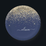Gold Navy Blue Girly Glitter Sparkle Monogram Name Paper Plate<br><div class="desc">Gold and Navy Blue Sparkle Glitter Monogram Name and Initial Party Plates. This makes the perfect sweet 16 birthday,  wedding,  bridal shower,  anniversary,  baby shower or bachelorette party gift for someone that loves glam luxury and chic styles.</div>