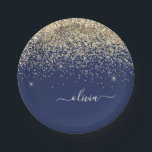Gold Navy Blue Girly Glitter Sparkle Monogram Name Paper Plate<br><div class="desc">Gold and Navy Blue Sparkle Glitter Monogram Name and Initial Party Plates. This makes the perfect sweet 16 birthday,  wedding,  bridal shower,  anniversary,  baby shower or bachelorette party gift for someone that loves glam luxury and chic styles.</div>