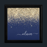 Gold Navy Blue Glitter Script Monogram Girly Name Gift Box<br><div class="desc">Navy Blue and Gold Sparkle Glitter script Monogram Name Jewellery Keepsake Box. This makes the perfect graduation,  birthday,  wedding,  bridal shower,  anniversary,  baby shower or bachelorette party gift for someone that loves glam luxury and chic styles.</div>
