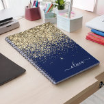 Gold Navy Blue Glitter Script Monogram Girly Name Notebook<br><div class="desc">Navy Blue and Gold Sparkle Glitter Script Monogram Name Spiral Notebook Planner. This makes the perfect sweet 16 birthday,  wedding,  bridal shower,  anniversary,  baby shower or bachelorette party gift for someone that loves glam luxury and chic styles.</div>