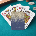 Gold Navy Blue Glitter Script Monogram Girly Name Playing Cards<br><div class="desc">Gold and Navy Blue Sparkle Glitter Script Monogram Name Playing Cards. This makes the perfect sweet 16 birthday,  wedding,  bridal shower,  anniversary,  baby shower or bachelorette party gift for someone that loves glam luxury and chic styles.</div>