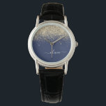 Gold Navy Blue Glitter Script Monogram Girly Name Watch<br><div class="desc">Navy Blue and Gold Sparkle Glitter Script Monogram Name Watch. This makes the perfect graduation,  birthday,  wedding,  bridal shower,  anniversary,  baby shower or bachelorette party gift for someone that loves glam luxury and chic styles.</div>