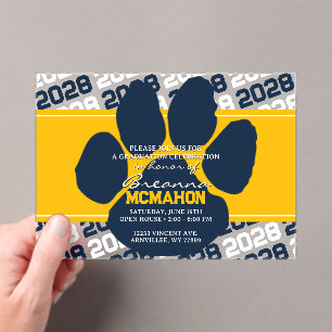 Gold & Navy Blue Graduation Pawprint Frosted Acrylic Invitations