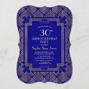 Gold Navy Blue Great Gatsby Art Deco Birthday Invitation