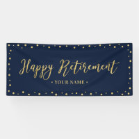 Gold & Navy Blue Happy Retirement Party Banner