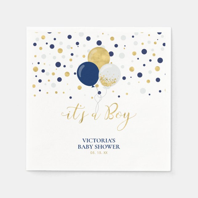 Gold & Navy Blue It's a Boy Baby Shower Napkins (Front)