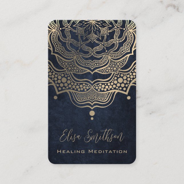  Gold & Navy Blue Mandala Reiki Healing Meditation Business Card (Front)