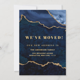 Gold & Navy Blue Marble New Address Moving Announcement