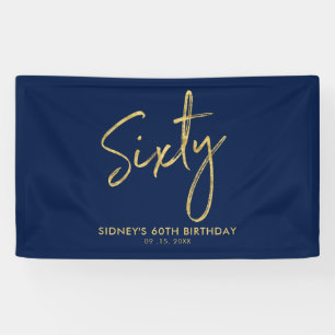 Gold Navy Blue Modern 60th Birthday Party Banner