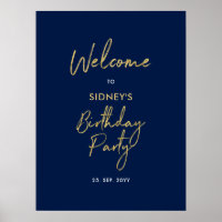 Gold & Navy Blue Modern Birthday Party Welcome