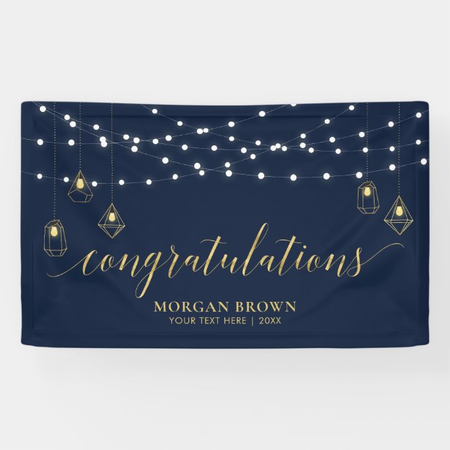 Gold & Navy Blue Modern Congratulations Banner (Horizontal)