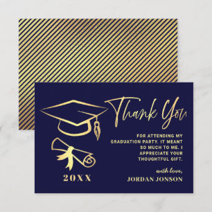 Gold Navy Blue Modern Graduation Party Thank You Card