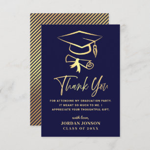 Gold Navy Blue Modern Graduation Thank You Card