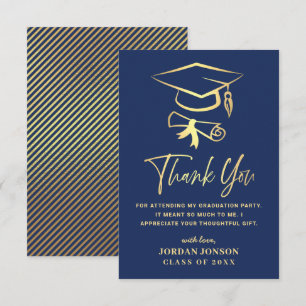 Gold Navy Blue Modern Graduation Thank You Card
