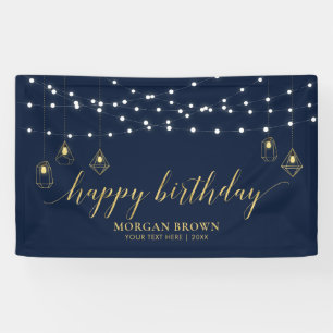 Gold & Navy Blue Modern Happy Birthday Banner