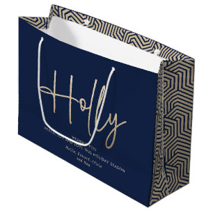 Gold navy blue modern minimal script elegant large gift bag