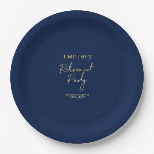 Gold & Navy Blue Modern Retirement Party Paper Plate
