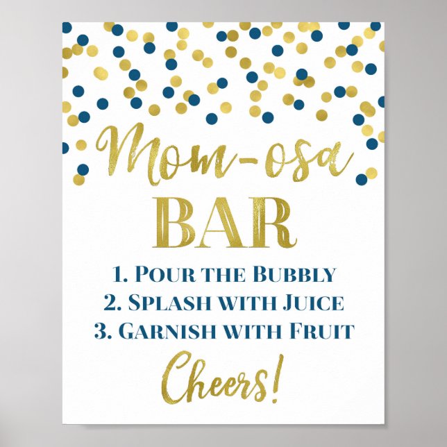 Gold Navy Blue Mum-osa Bar Sign Baby Shower (Front)