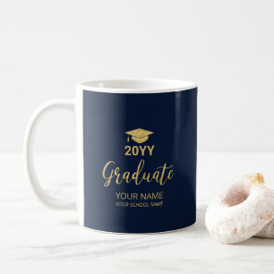 Gold & Navy Blue Personalised Graduation Gifts Coffee Mug