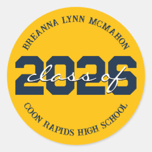 Gold & Navy Blue Personalised Graduation Stickers