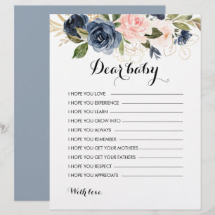 Gold Navy Blue Pink Floral Wishes for Baby