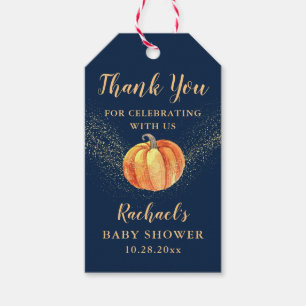 Gold Navy Blue Pumpkin Boy Baby Shower Gift Tags