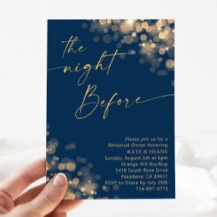 Gold & Navy Blue Rehearsal Dinner Invitation
