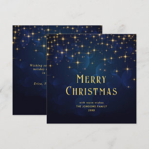 Gold Navy Blue Sparkle Lights Christmas Holiday Card