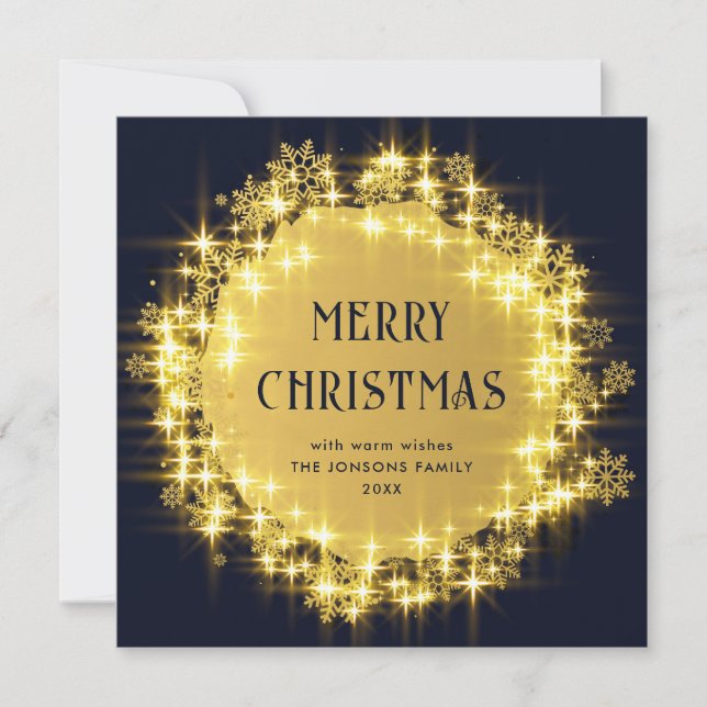 Gold Navy Blue Sparkle Lights Christmas Holiday Card (Front)