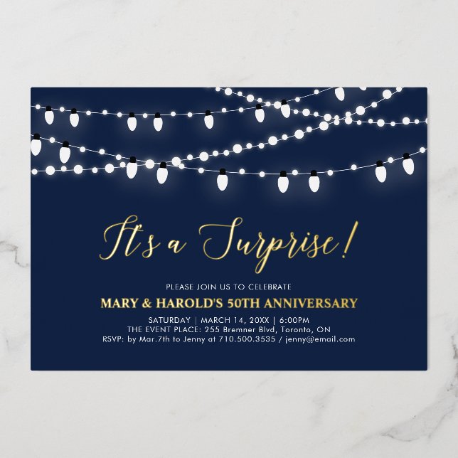 Gold & Navy blue Surprise 50th Wedding Anniversary (Front)