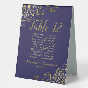 Gold Navy Blue Wedding Table Number Seating Chart