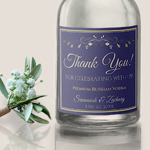 Gold & Navy Blue Wedding Thank You Liquor Bottle Label