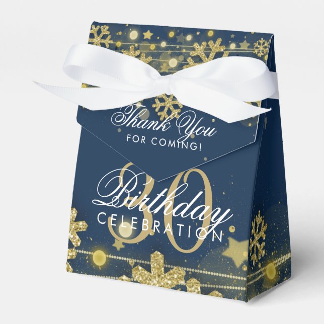 Gold Navy Blue Winter 30th Birthday Thank You Favour Box (Front Side)
