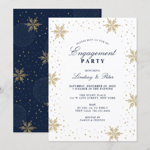 Gold & Navy Blue Winter Christmas Engagement Party Invitation