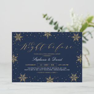 Gold & Navy Blue Winter Rehearsal Dinner Party Invitation