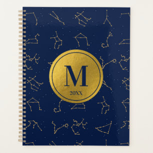 Gold & Navy Blue Zodiac Constellations Monogram Planner