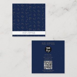 Gold & Navy Blue Zodiac Constellations Pattern Square Business Card