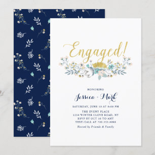 Gold & Navy   Boho Floral Engagement Party Invitat Invitation
