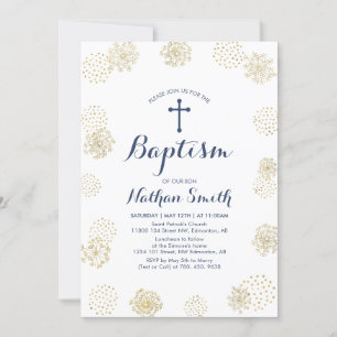 Gold & Navy   Boy Baptism / Christening Invitation