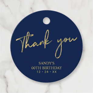 Gold & Navy Brush Script Birthday Party Thank you Favour Tags