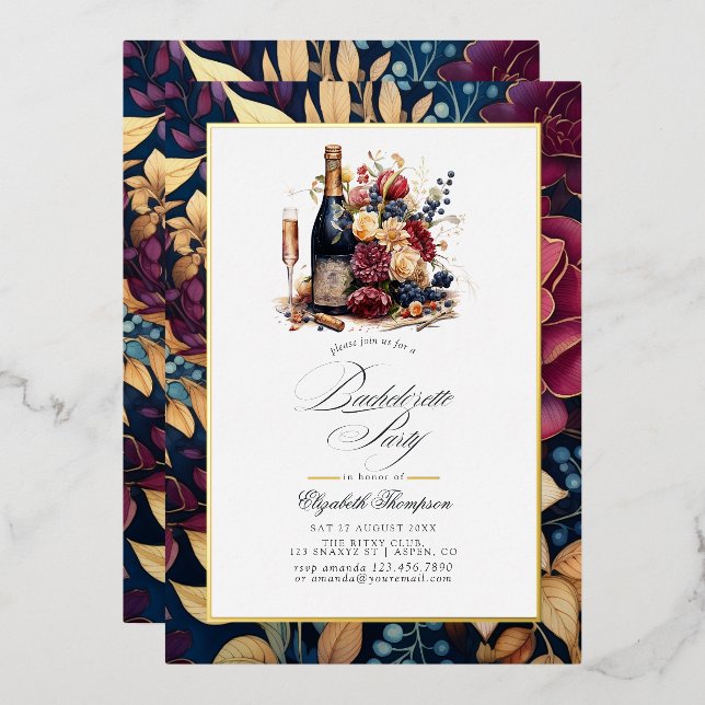 Gold, Navy & Burgundy Wine Tasting Bachelorette (Front/Back)