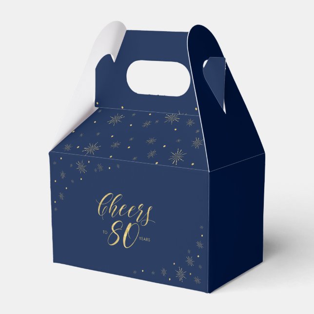 Gold & Navy | Cheers 80 years 80th Birthday Party Favour Box (Front Side)
