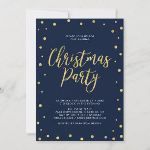 Gold & Navy Chic Confetti Christmas Holiday Party Invitation