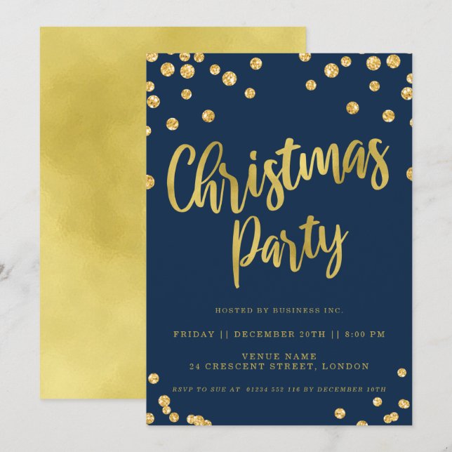 Gold Navy Christmas Corporate Holiday Party Invitation (Front/Back)